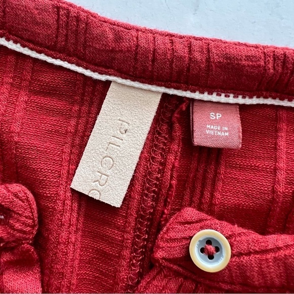 2/25 Anthropologie Pilcro Puff-Sleeved Cardigan Short Top Petite Henley buttons - Picture 3 of 7